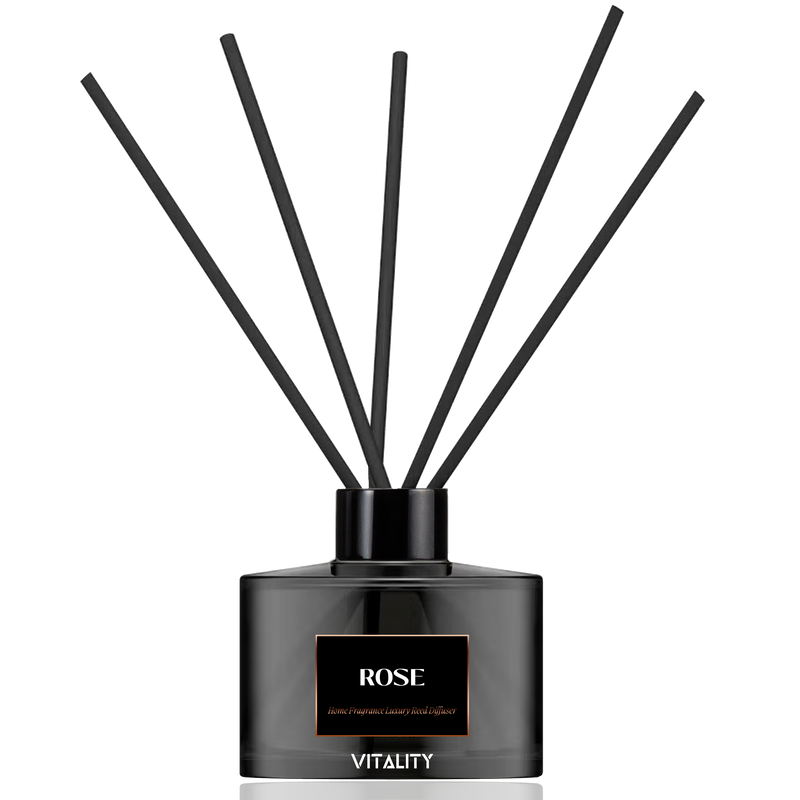 Premium rose fragrance reed diffuser displayed in gift box