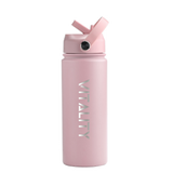 Powder Coated Water Bottle - Pink Straw