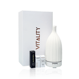 Aroma Ceramic Gift Set Striped White with diffuser and oils in magnetic box