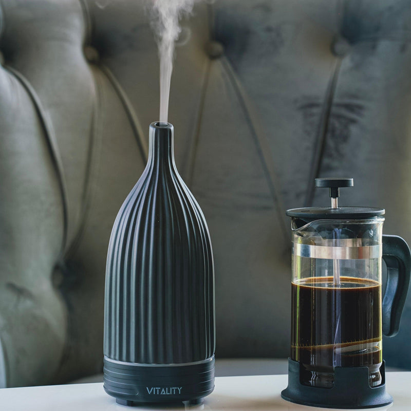 Vitality Aroma Ceramic Striped Black diffuser with power adapter
