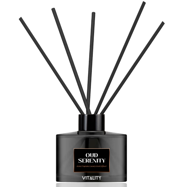Oud Serenity fragrance diffuser displayed in luxury packaging