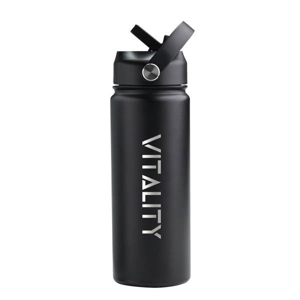 Powder Coated Water Bottle - Black Straw