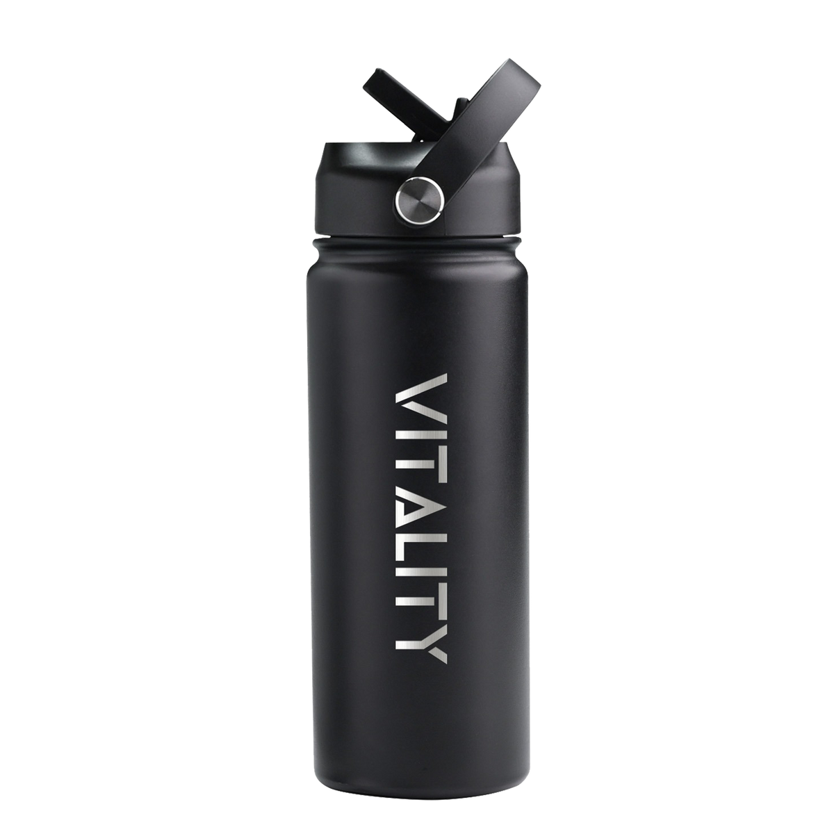 Powder Coated Water Bottle - Black Straw