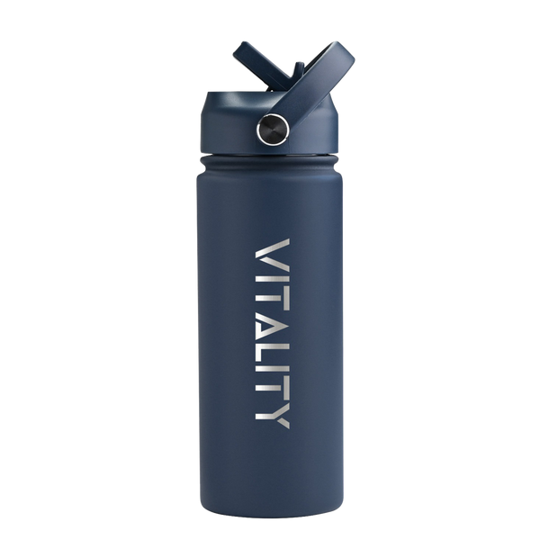 Powder Coated Water Bottle - Dark Blue Straw