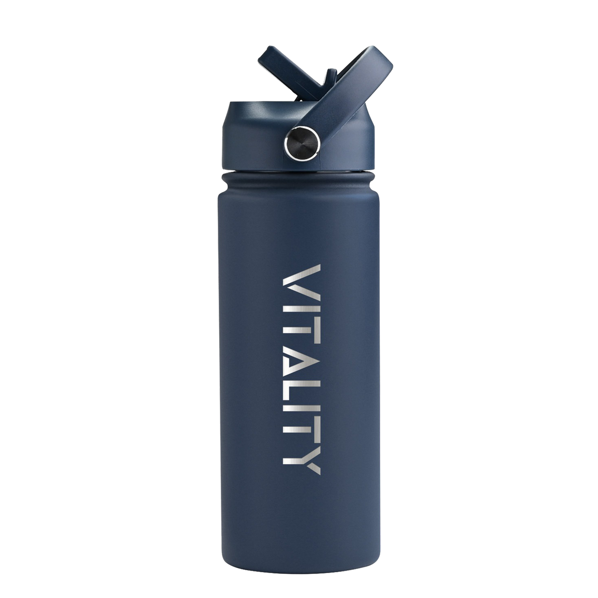 Powder Coated Water Bottle - Dark Blue Straw