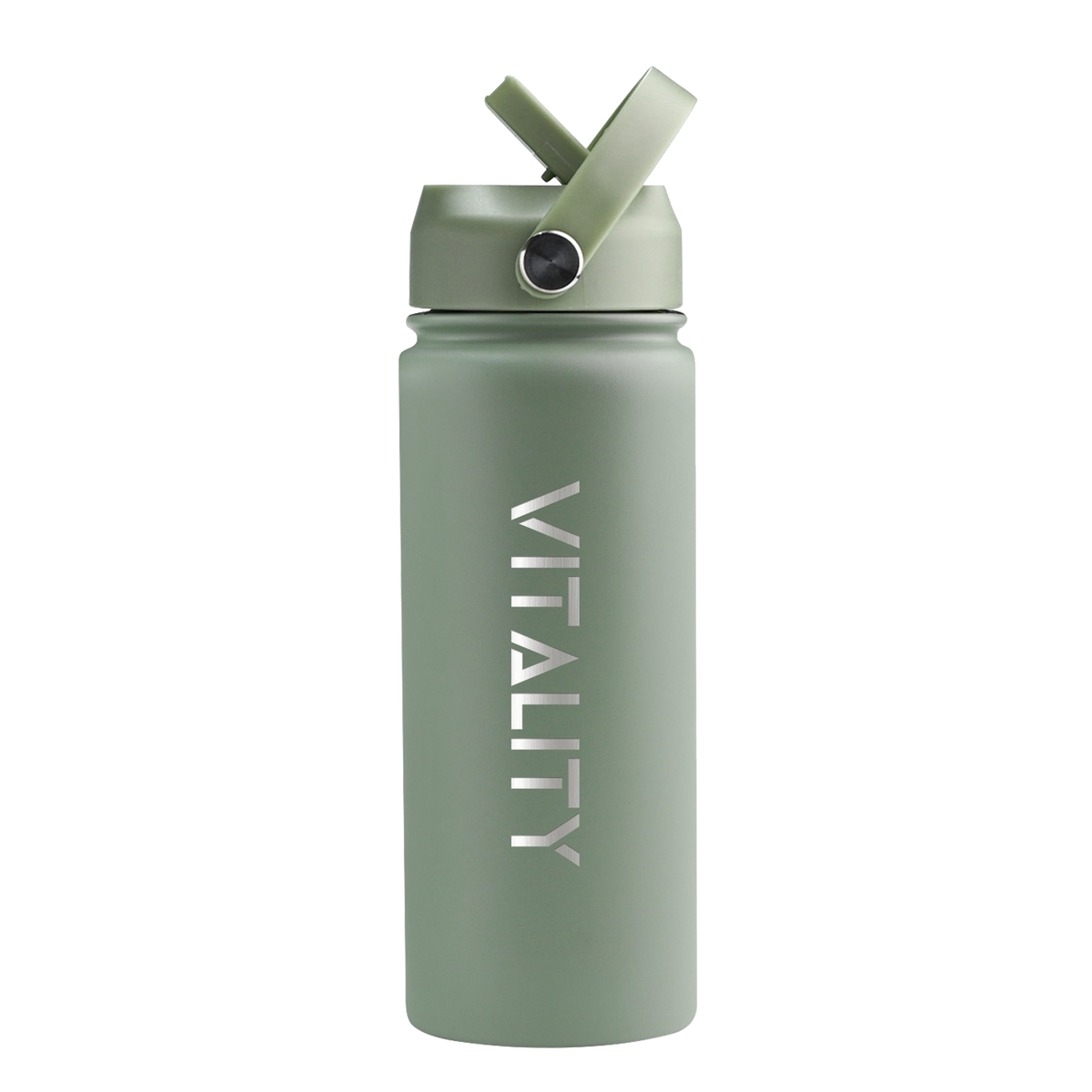 Powder Coated Water Bottle - Green Straw