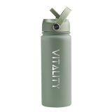 Powder Coated Water Bottle - Green Straw