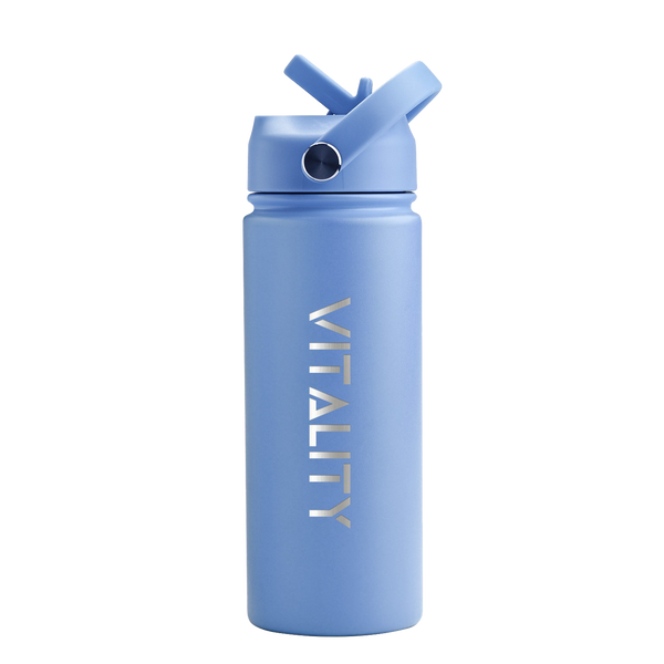 Powder Coated Water Bottle - Blue Straw