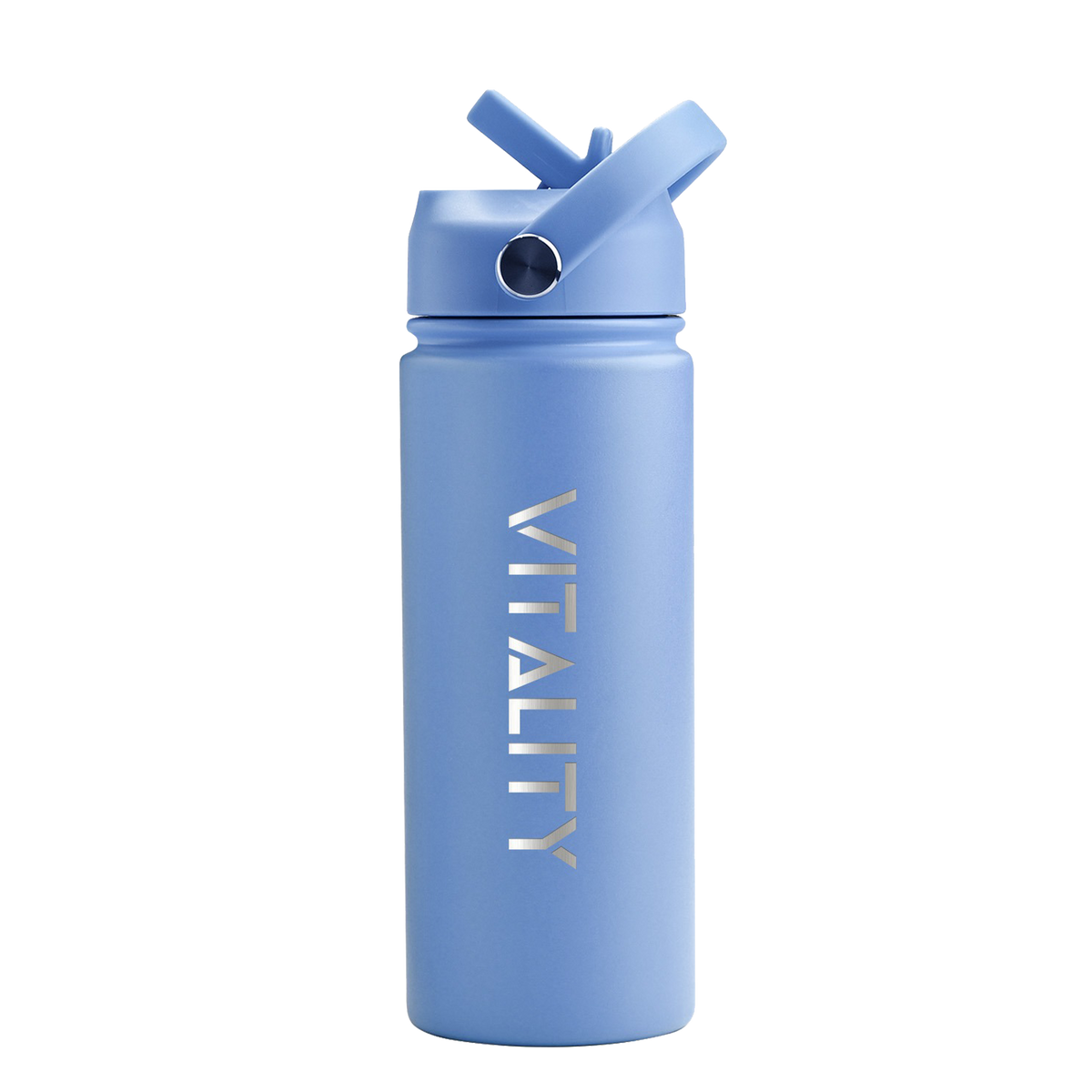 Powder Coated Water Bottle - Blue Straw