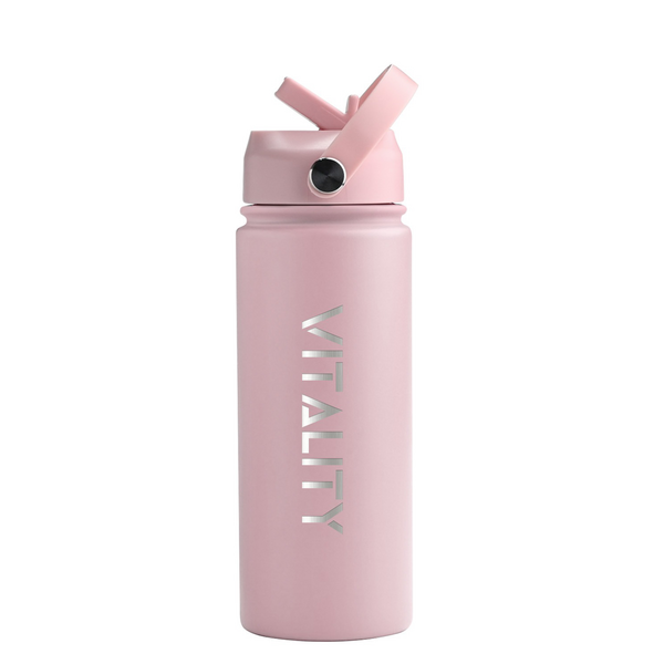 Powder Coated Water Bottle - Pink Straw