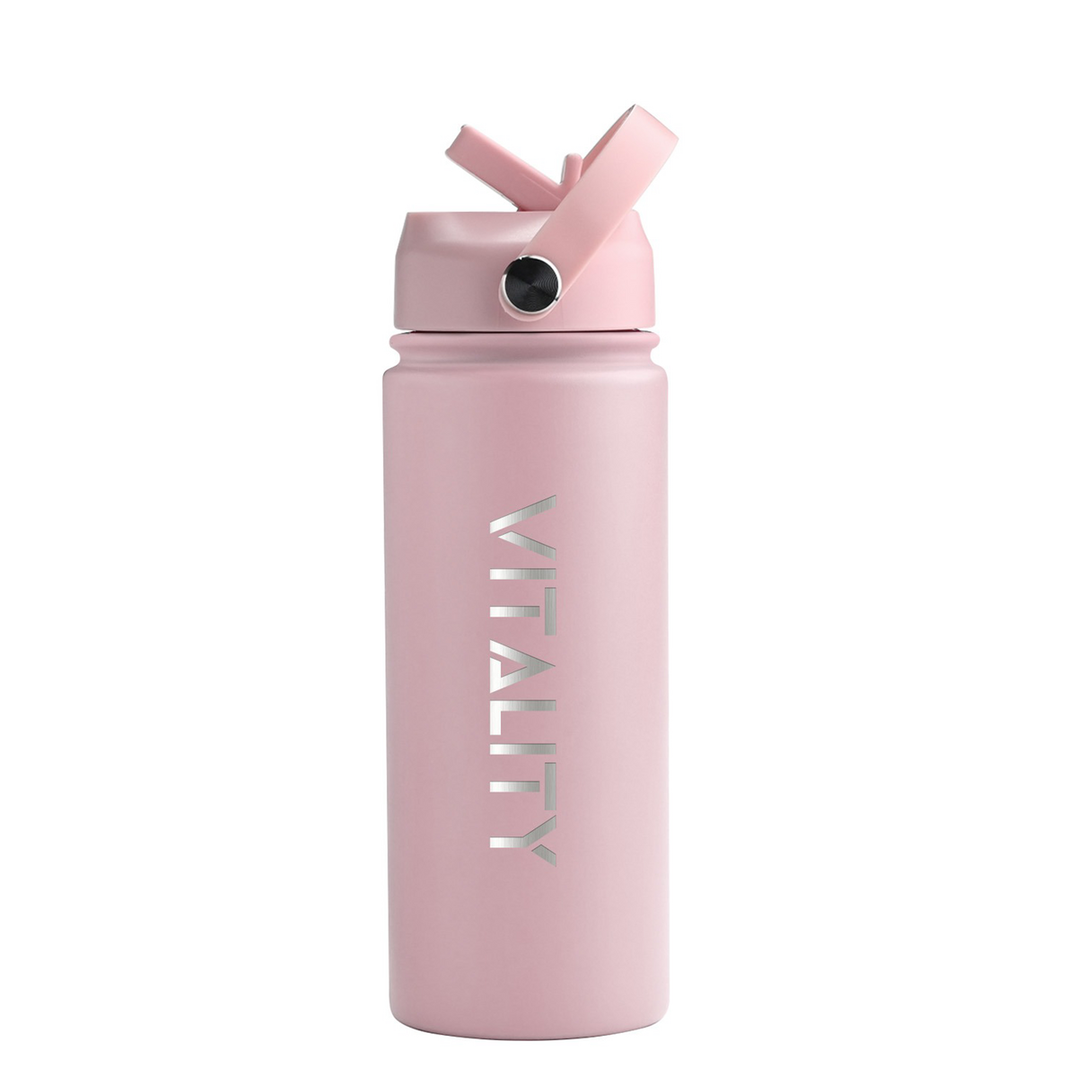 Powder Coated Water Bottle - Pink Straw