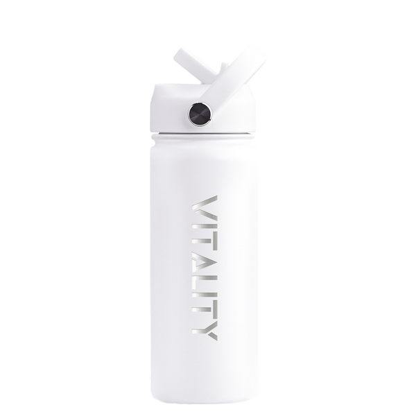 Powder Coated Water Bottle - White Straw
