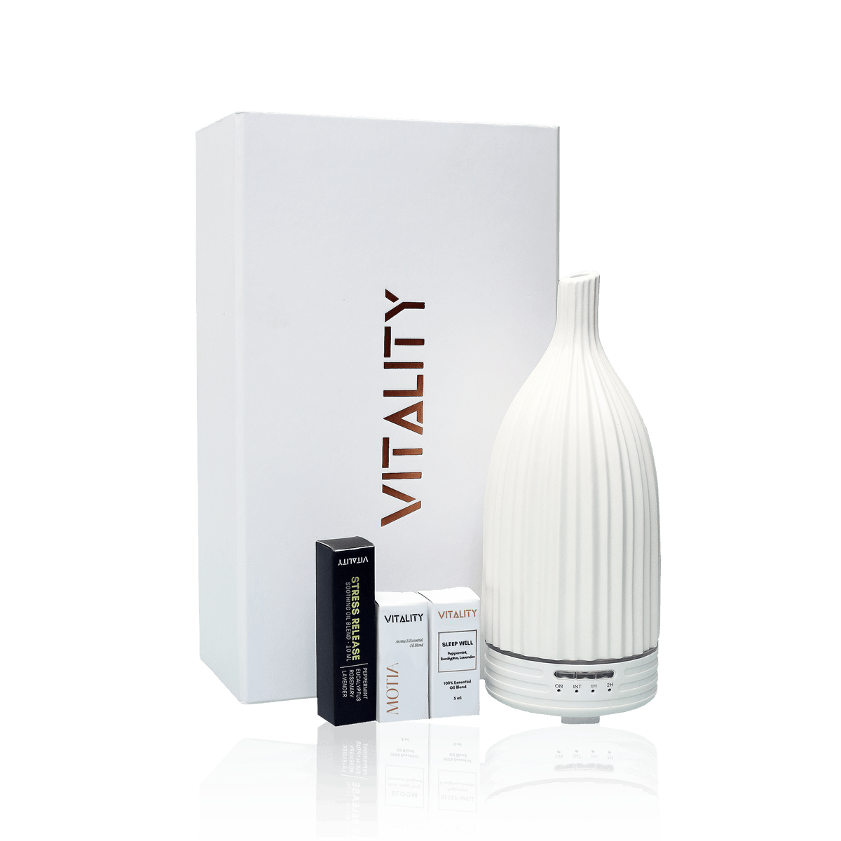 Aroma Ceramic Gift Set Striped White with diffuser and oils in magnetic box